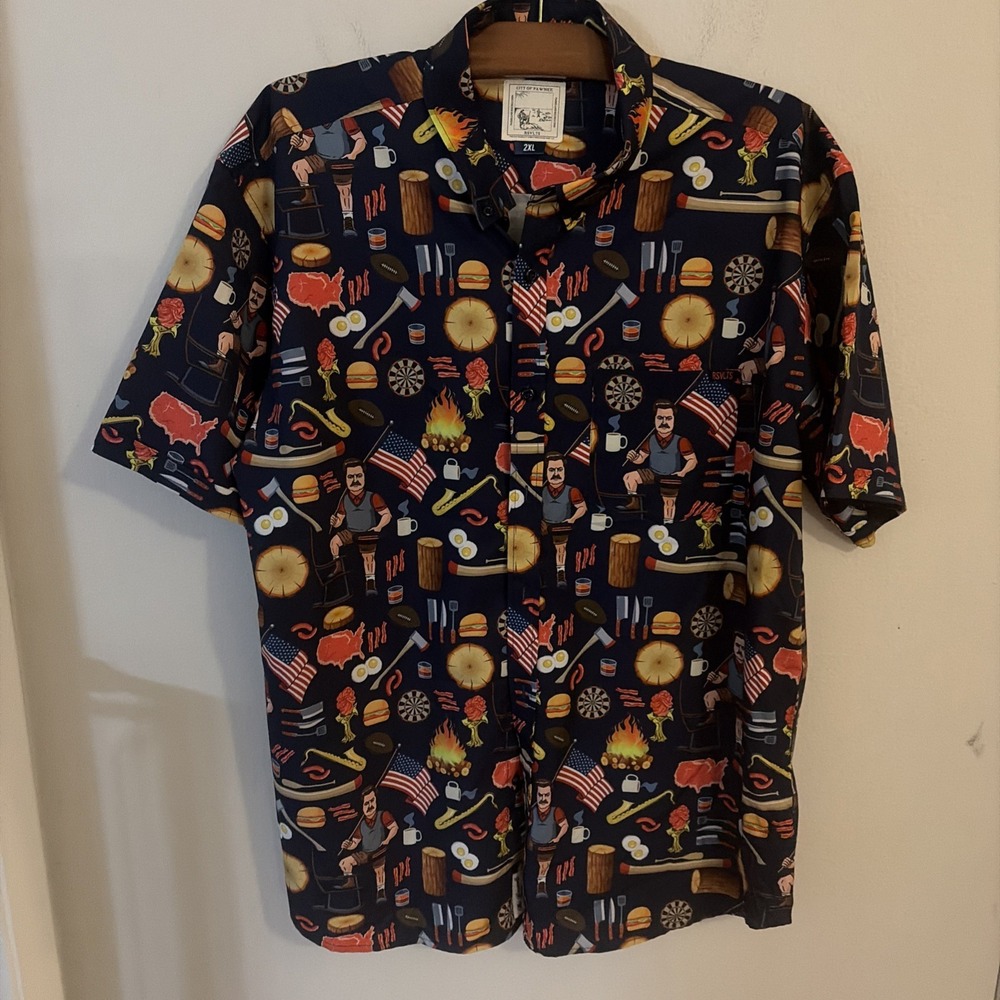 RSVLTS Parks and Recreation Ron Swanson Button Down Shirt Mens 2XL Kunuflex